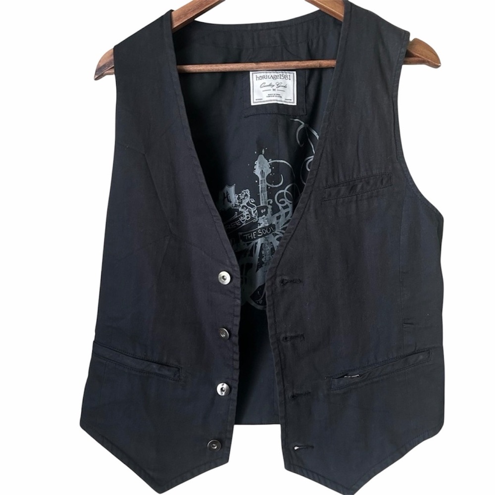 Heritage1981 Black Button Front Vest with Graphic Lining Size M